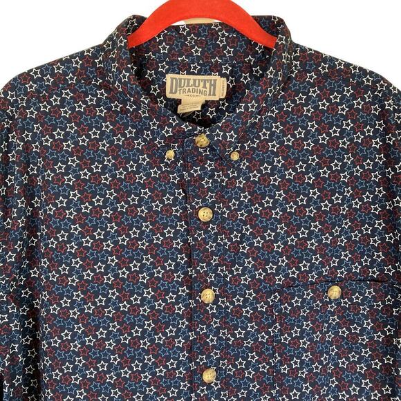 Duluth & Lands’ End Budle of Two Button Down Shirts Navy Paisley /Star Print 2XL - Picture 2 of 16